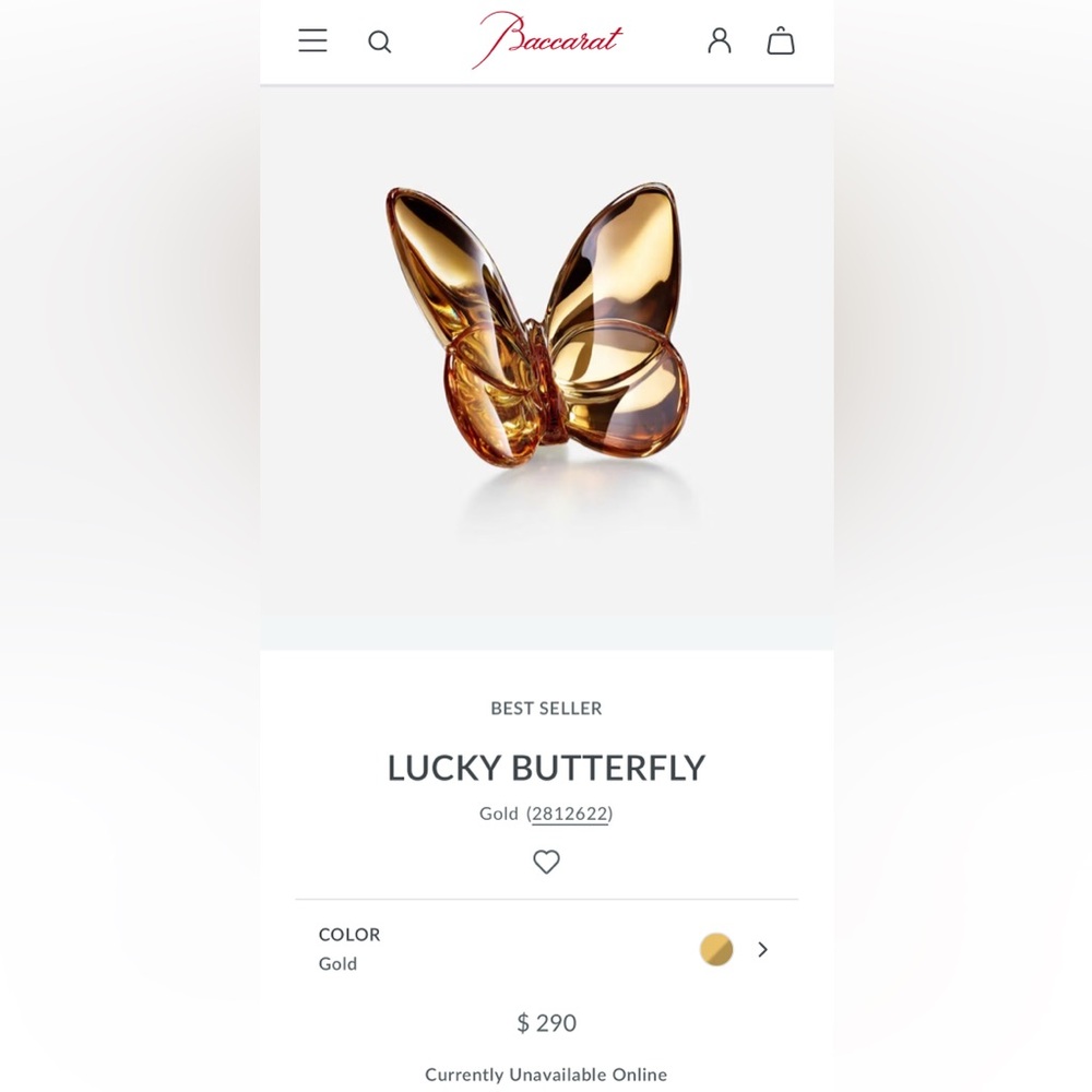 NIB ✨ Baccarat LUCKY BUTTERFLY Gold - Picture 6 of 6